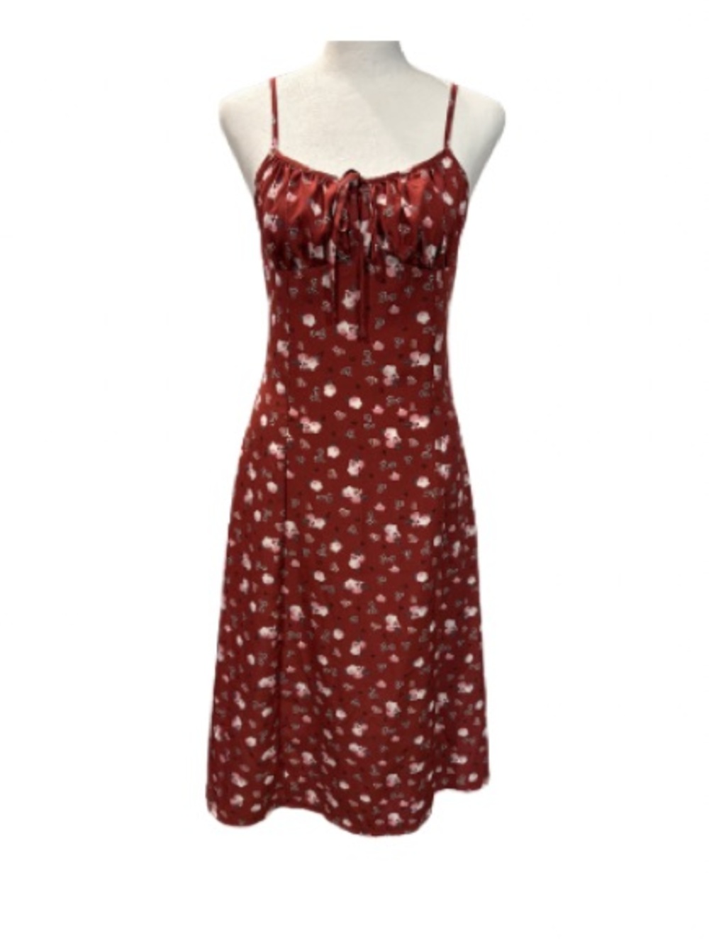 Burgundy Floral Midi Slip Dress with Slit and Tie Front